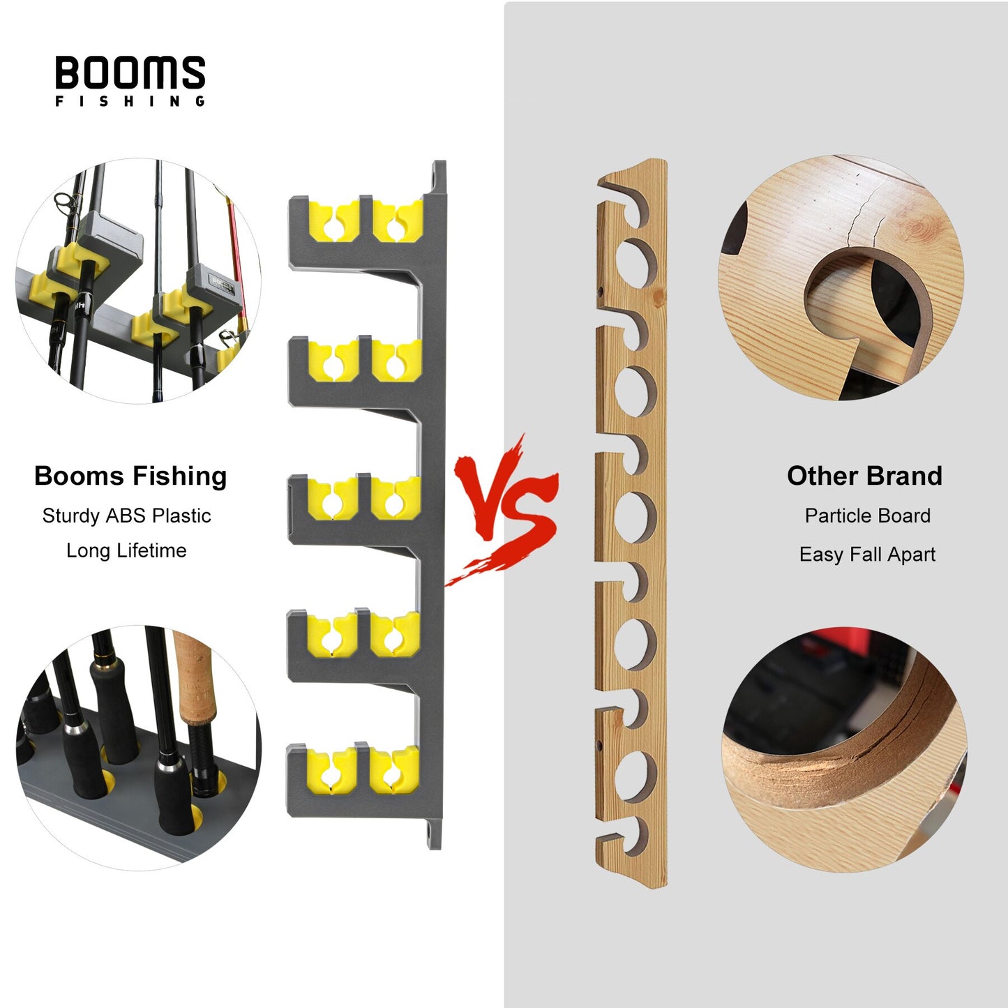 Booms Fishing WV4 Fishing Rod Holders Up to 10 Rod Vertical and Transverse for Wall Pole Rack Storage Fishing Tackle Accessories