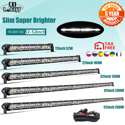 CO LIGHT Slim 12" 22" 32" 42" 52" Led Bar Light 4x4 Offroad For Trucks ATV UAZ Spot Flood Combo 12V 24V Driving Barra Work Light