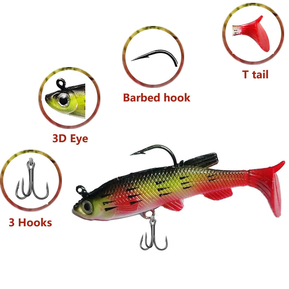 Soft Bait Fishing Lures 80mm/14g 90mm/9.5g Artificial Sinking Swimbait Paddle Tail Jig Head Fishing Tackle Goods for Sea Bass