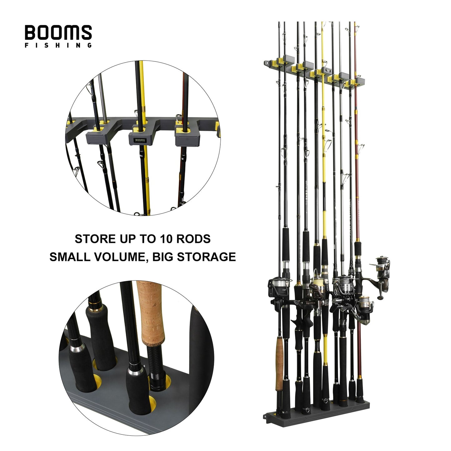 Booms Fishing WV4 Fishing Rod Holders Up to 10 Rod Vertical and Transverse for Wall Pole Rack Storage Fishing Tackle Accessories