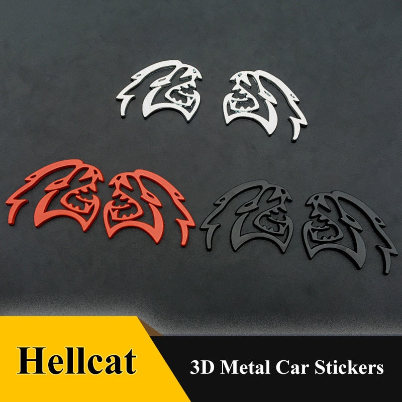 3D metal Hellcat Car Logo Door Fender Side Stickesr Badge Decoration Rear Trunk Emblem Sticker For Dodge Challenger Jeep