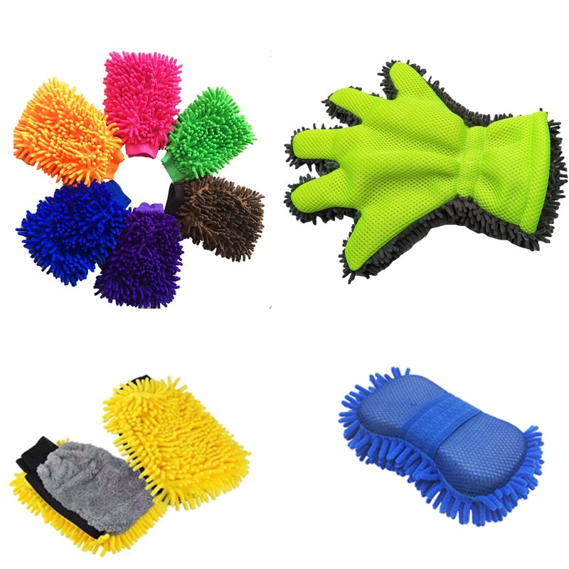 2 in 1 Ultrafine Fiber Chenille Microfiber Car Wash Glove Mitt Soft Mesh backing No Scratch for Car Wash Cleaning Glove